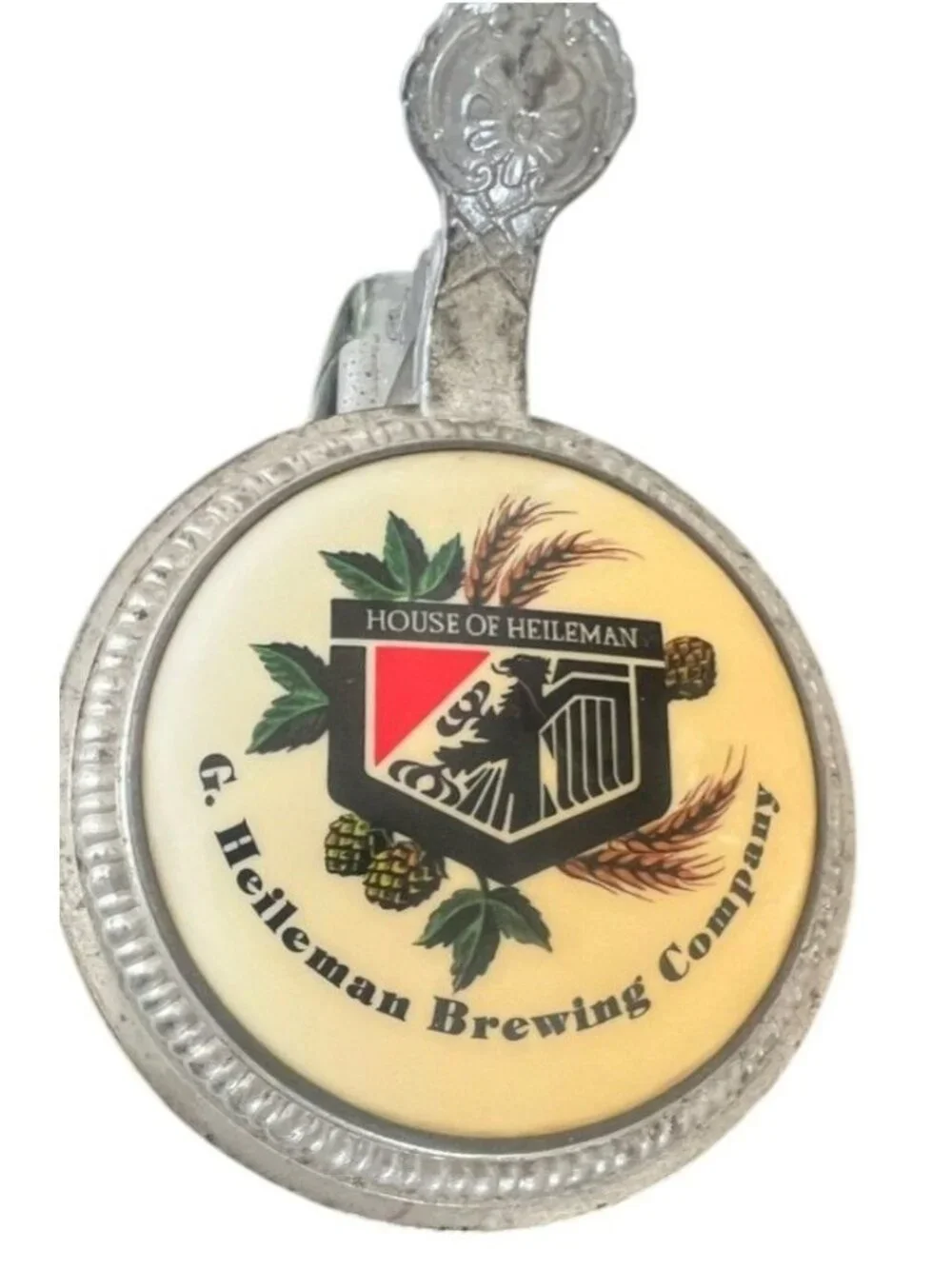 Vintage G. Heilman Brewing Company beer stein, clear glass body, metal lid